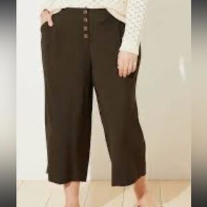 LOFT dark olive 3/4 cropped high waist wide leg trouser
